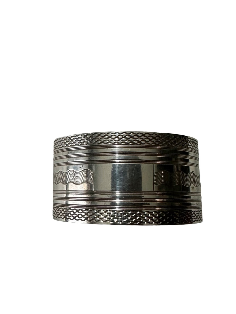 Vtg 1940s Signed Coro 925 Sterling Geometric Print Cuff Bracelet 7” 27 g 1.25” W